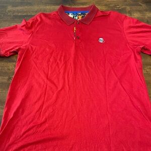 Robert Graham Red Archie Polo Shirt Skull Rose Short Sleeve